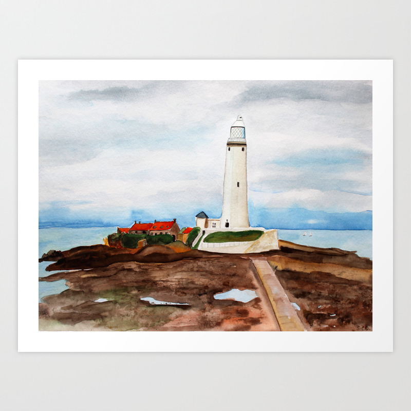 St Mary S Lighthouse Watercolor Painting Art Print By