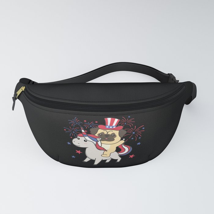 Pug With Unicorn For Fourth Of July Fireworks Fanny Pack