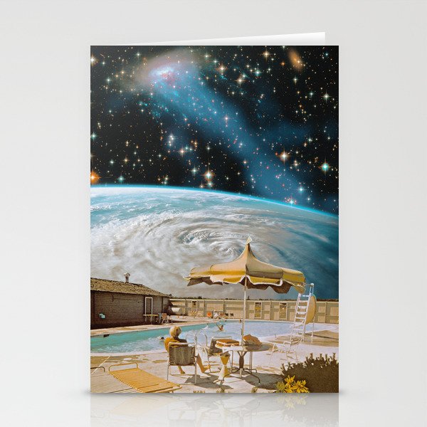 Astro Backyard - Space Collage, Retro Futurism, Sci-Fi Stationery Cards
