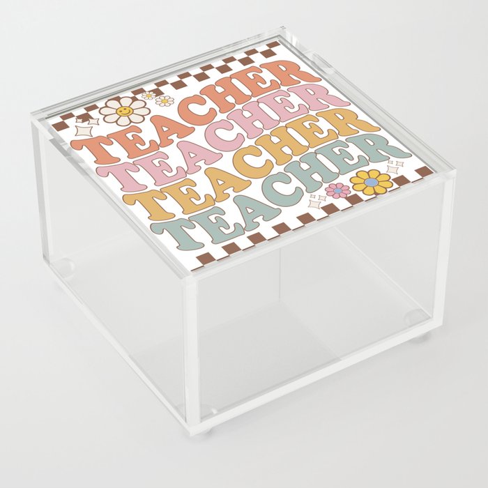 Teacher daisy flower retro vintage art Acrylic Box