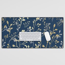 Floral Leaves, Navy Blue and Gold, Wall Art Prints Desk Mat