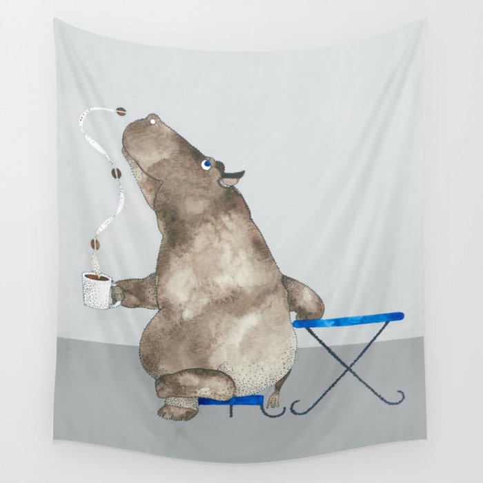 cofffee time hippo Wall Tapestry