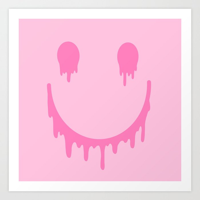 Jess Drippy Smiley Face Pink Art Print by Jessica Horvitz