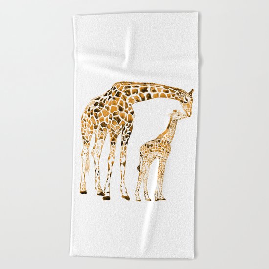 family girrafes, watercolor Beach Towel