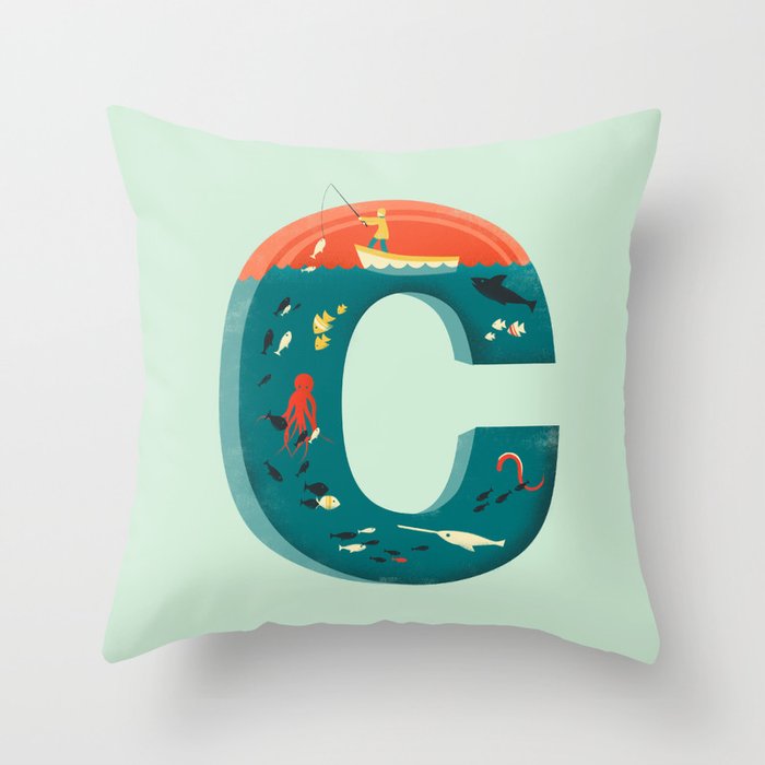 Plenty of Fish in the C  (blue) Throw Pillow