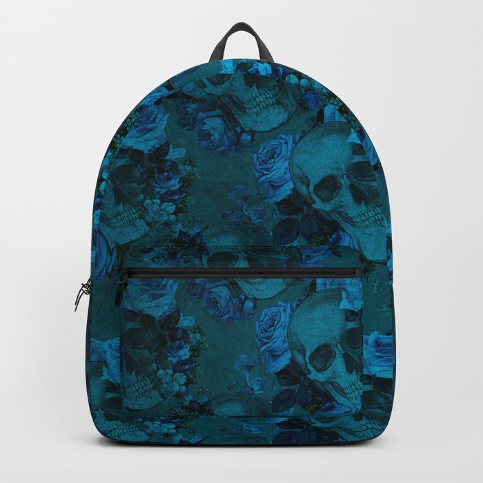 Blue Floral Skulls Backpack