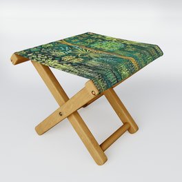 Tree of Life reflecting water of garden lily pond emerald twilight rainforest river nature landscape painting Folding Stool