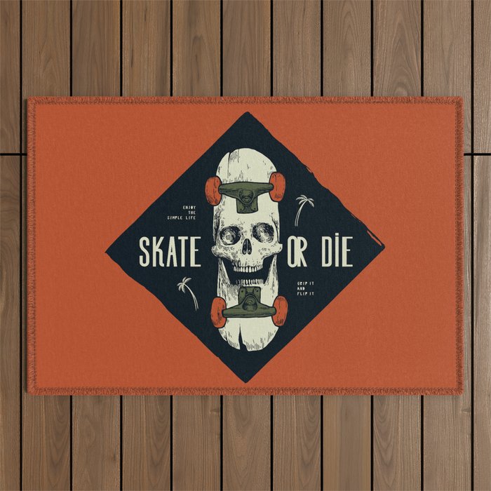 Skateboard Skull Outdoor Rug