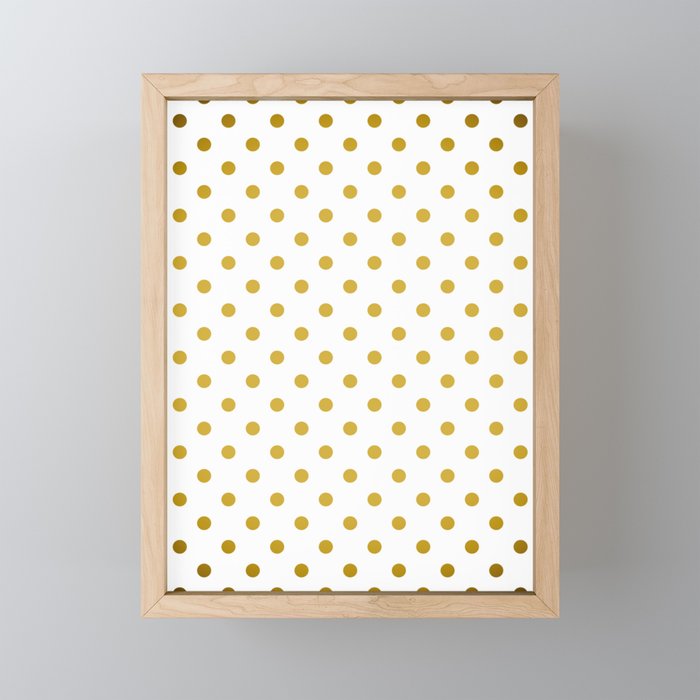 Gradient Gold Polka Dots Pattern on White Framed Mini Art Print