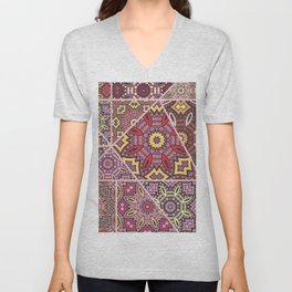 Vintage patchwork quilt pattern. Vintage decorative collage. Hand drawn background. Indian, Arabic, Turkish motifs. Abstract colorful doodle pattern in mosaic style V Neck T Shirt