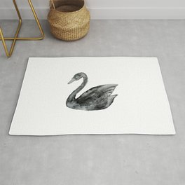 Elegant black white hand painted watercolor swan Area & Throw Rug