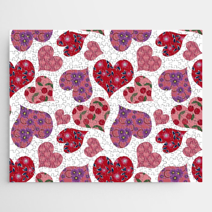 Seamless pattern with hearts with floral ornament Jigsaw Puzzle