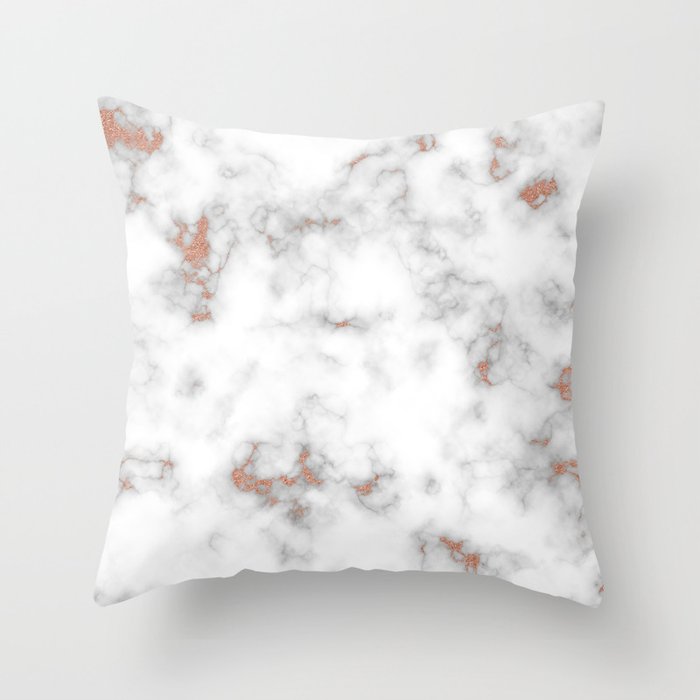 Rose gold gray and white marble Throw Pillow