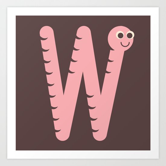Letter W // Animal Alphabet // Worm Monogram Art Print