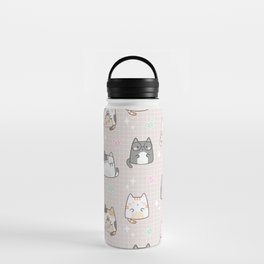 Cute Kawaii Cats with Hearts and Butterflies Water Bottle