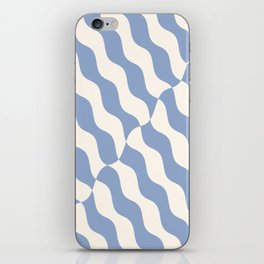 Retro Wavy Abstract Swirl Lines in Blue & White iPhone Skin