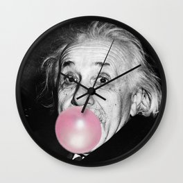 Bubble Gum Albert Einstein humour photography / photograph blowing bubble gum bubble Wall Clock