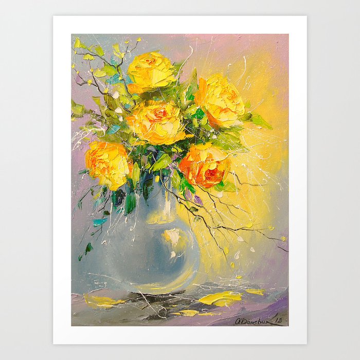 Bouquet of yellow roses Art Print