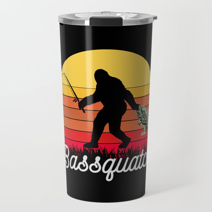 Retro Bassquatch Bigfoot Fishing Travel Mug