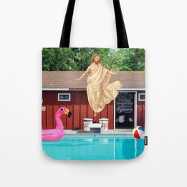 Jesus at pool party Tote Bag