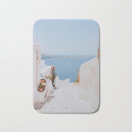 santorini ii / greece Bath Mat | Adventure, Landscape, Popart, Blue, Nature, Painting, Wanderlust, Vintage, Summer, Drawing 