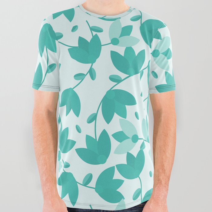 Modern Colored Flower Pattern On Dark Background! All Over Graphic Tee