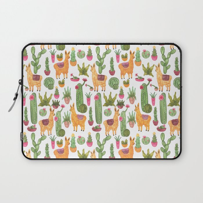 watercolor alpaca clique with cacti and succulents Laptop Sleeve
