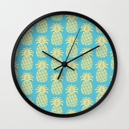 Mid Century Modern Pineapple Pattern Blue and Yellow Wall Clock