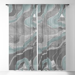 Pale Teal Gray Marble Agate Silver Glitter Glam #1 (Faux Glitter) #decor #art #society6 Sheer Curtain