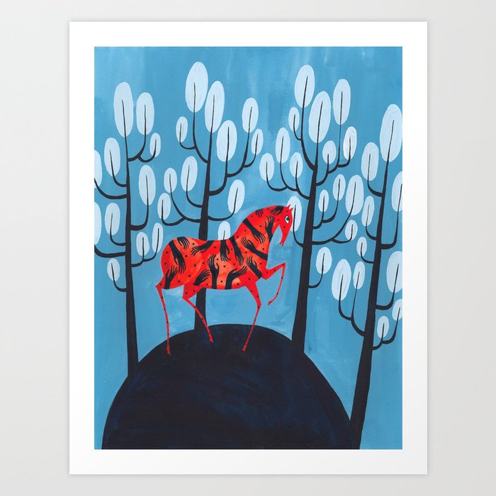 Smug red horse Art Print