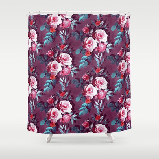 Retro Rose Chintz in Magenta and Plum Shower Curtain by ... The coloring scheme of the curtain set is vibrant and does not contain any dying substances that are harmful to your health.