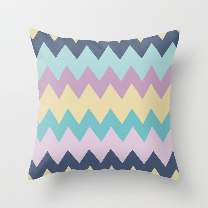 Pastel Aqua, Yellow, Pink and Turquoise Chevron Pattern Design Throw Pillow