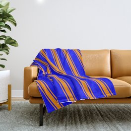 [ Thumbnail: Blue and Dark Orange Colored Lined/Striped Pattern Throw Blanket ]