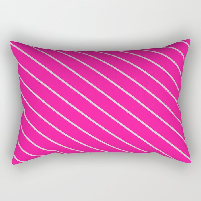 Deep Pink & Light Gray Colored Pattern of Stripes Rectangular Pillow