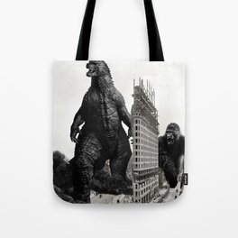Godzilla and King Kong Visit The Flat Iron Building Tote Bag