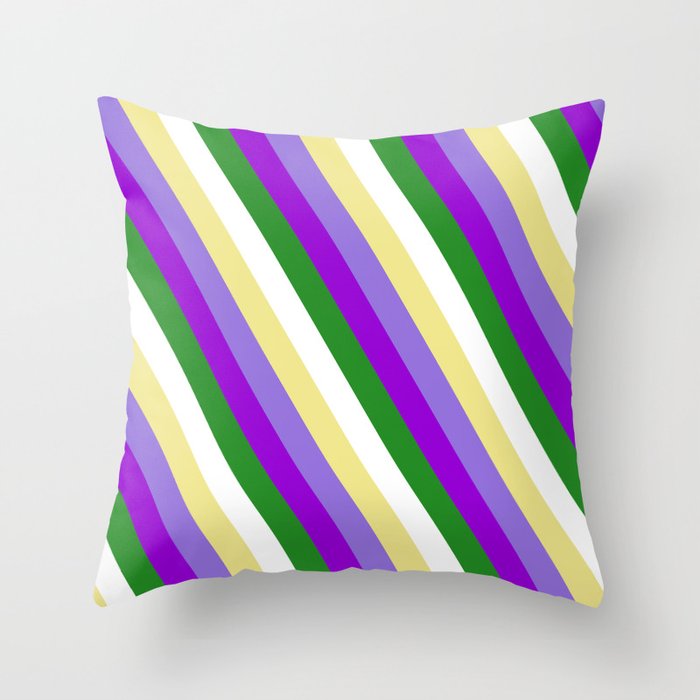 Colorful Tan, Purple, Dark Violet, Forest Green, and White Colored  Stripes/Lines Pattern Throw Pillow by AponxDesigns