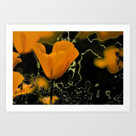 Orange poppy with abstract Art Print