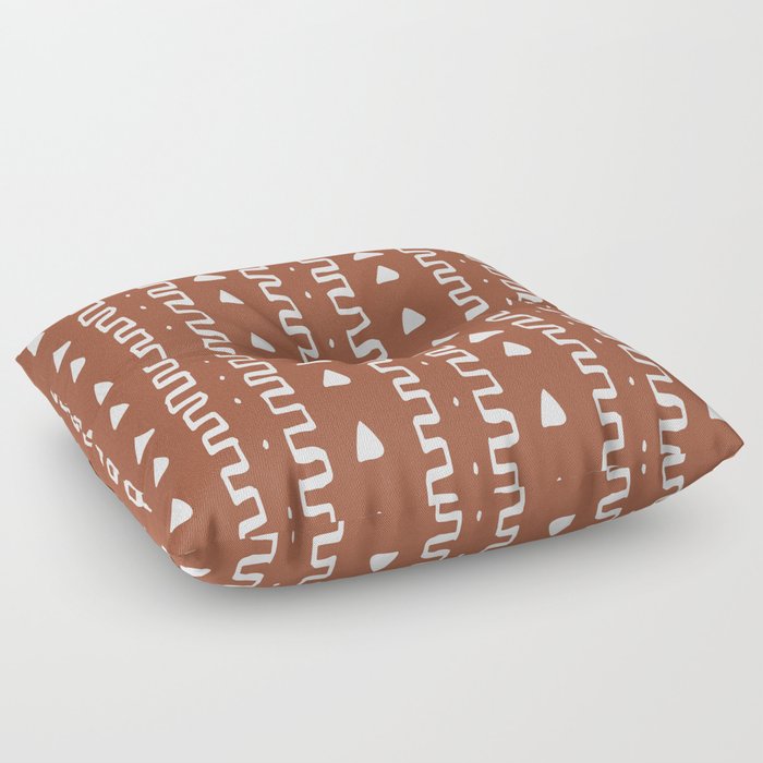 Merit Mud Cloth Rust Orange and White Triangle Pattern Floor