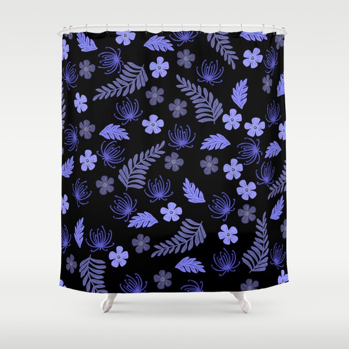 Flower leaves Pattern blue black Design Shower Curtain