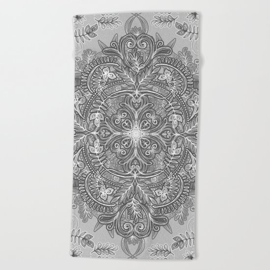 Vintage Winter Monochrome Doodle Beach Towel