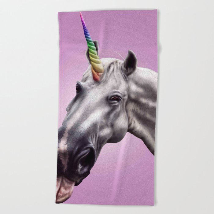 Unicorn Poking Tongue Selfie Beach Towel