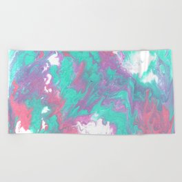 Aqua, Pink and Purple Acrylic Abstract Painting Beach Towel