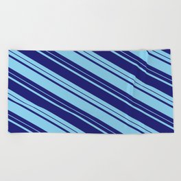 [ Thumbnail: Midnight Blue and Sky Blue Colored Lines Pattern Beach Towel ]