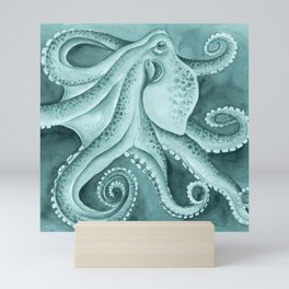 Cyan Green Octopus Tentacles Ink Watercolor Mini Art Print