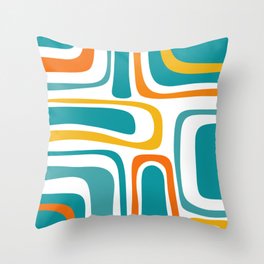 Palm Springs Mid Century Modern Abstract Pattern Orange Mustard Turquoise White Throw Pillow
