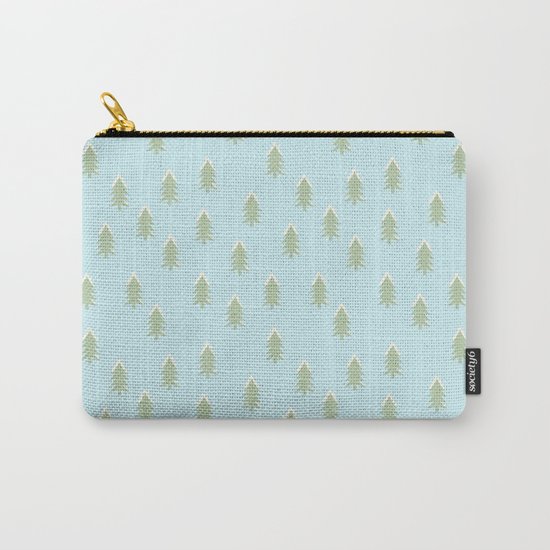 Merry christmas- With snow covered x-mas trees pattern on aqua backround Carry-All Pouch