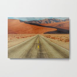 'Lonely Desert Road A Thousand Miles From Nowhere' landscape painting Metal Print | Mexico, Route66, Openroad, Reno, Newmexico, California, Lonely, Highway, Oldwest, Painting 