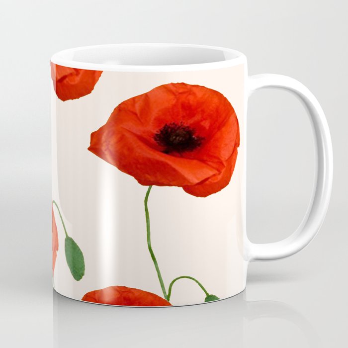 GRAPHIC RED POPPY FLOWERS ON WHITE Coffee Mug