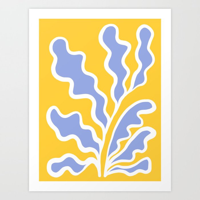 Deco Tropico Line-art Foliage Nº 1.2 Yellow and Blue Art Print