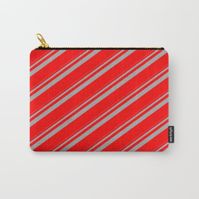 Dark Grey and Red Colored Lined Pattern Carry-All Pouch